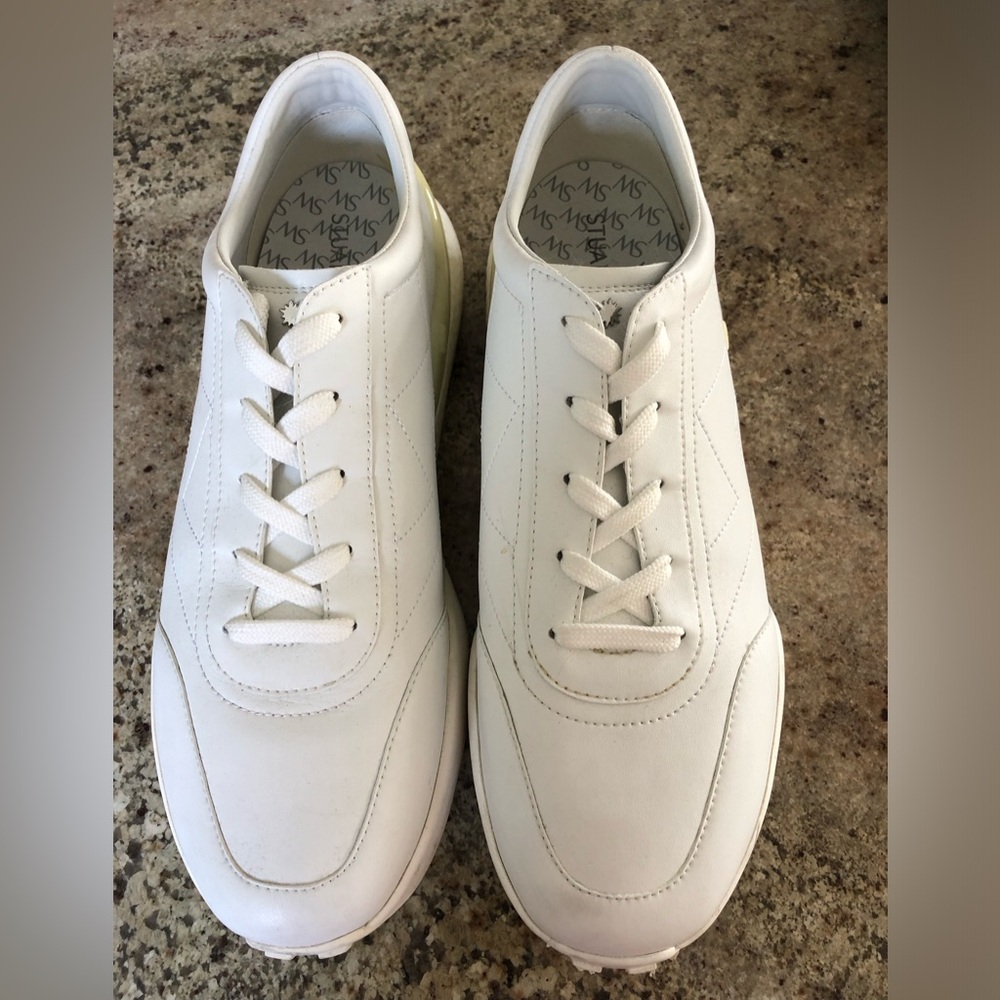 New Stuart Weitzman mens sz 12 white genuine leather shoes sneakers